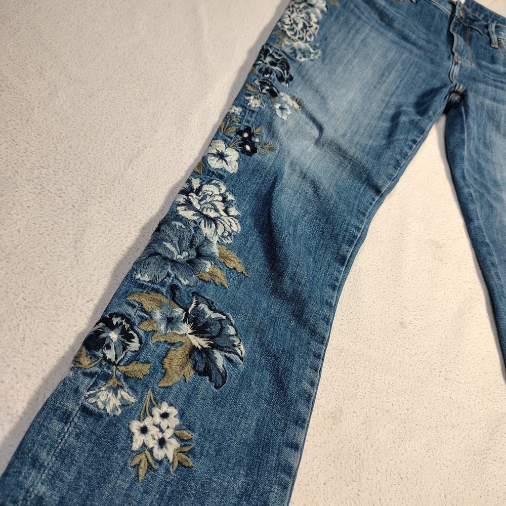 Driftwood Women Jackie Jeans 30x28 Blue Stretch Floral Embroidered Straight - Picture 3 of 14